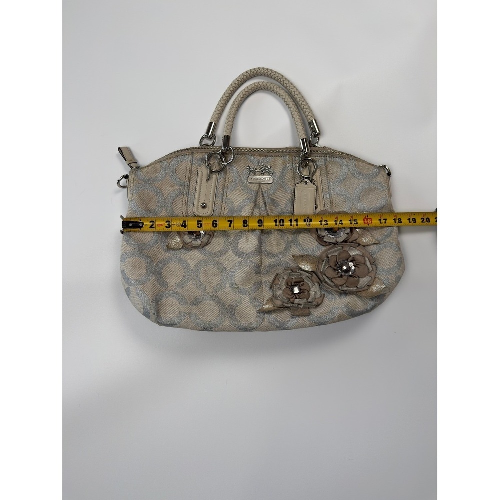 Coach Shoulder Bag Womens Large Silver Good Limited Edition Floral Jacquard - Picture 10 of 16